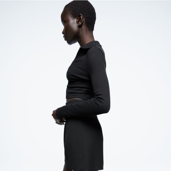 NWT Zara Black Ribbed Polo - Picture 3 of 8